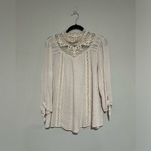 ENTRO Cream Crocheted Swiss Dot Top Size Large Cottagecore Academia